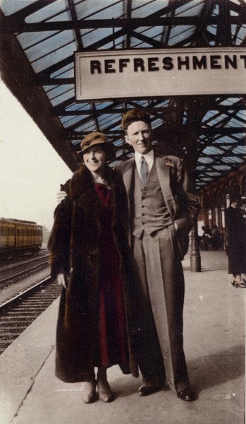 Thomas McCourt and friend seeing off his sister Cissie and new husband Vincey at Dundalk train station