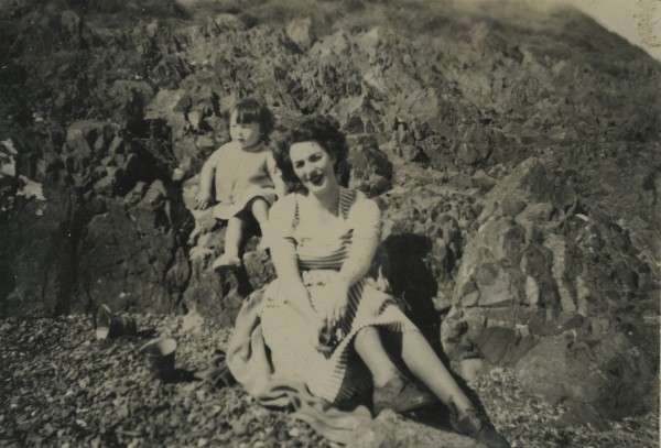 Hazel McKee  on the beach 1950s