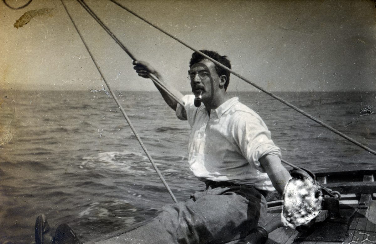 Childers // Dublin & New York :: Erskine Childers smoking a pipe on board the yacht Vixen, 1898